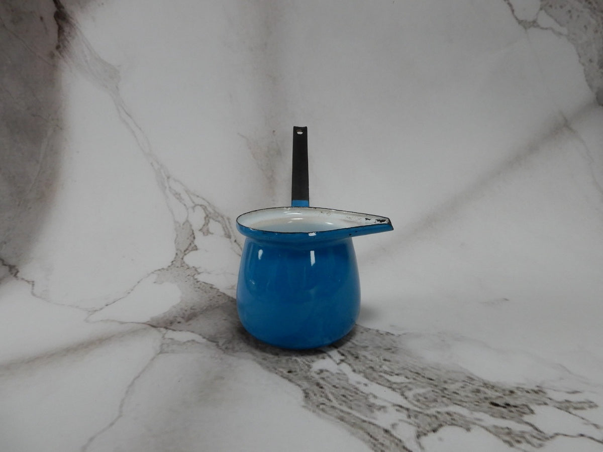 Vtg Blue ,White, Black Enamelware Small Ladle Dipper Farm House Decor