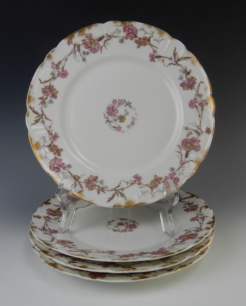 Antique Haviland Limoges France with Carnation Flowers 8-1/2" Luncheon Plates