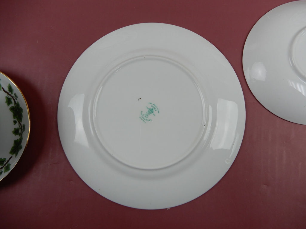 Crown Staffordshire Green Leaf 3 Desert Plates 2 Cups and 3 Saucers