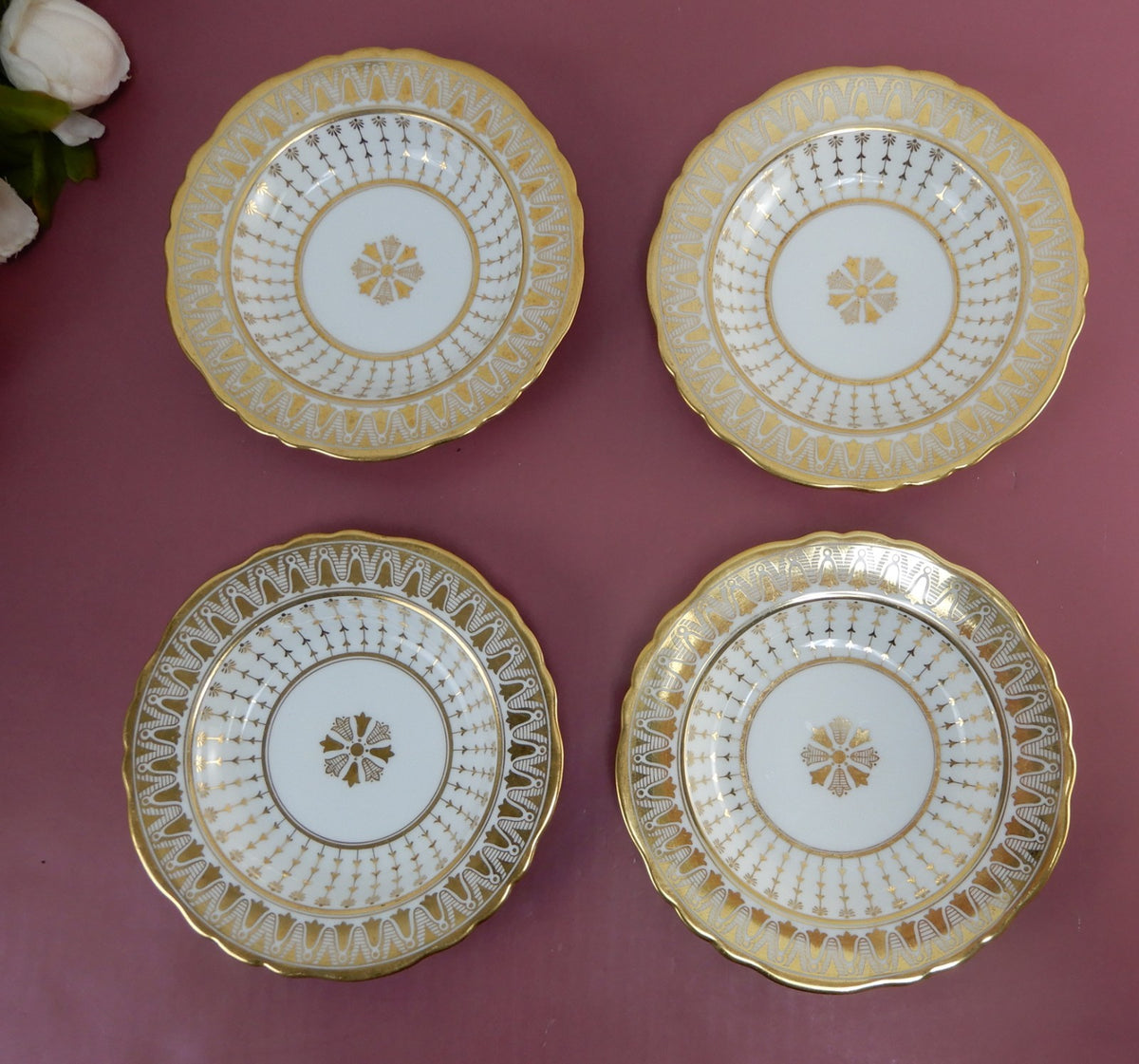 4 Antique Cauldon England 6-7/8"Dessert Bowls Gold for Rich-Briggs.Co Boston