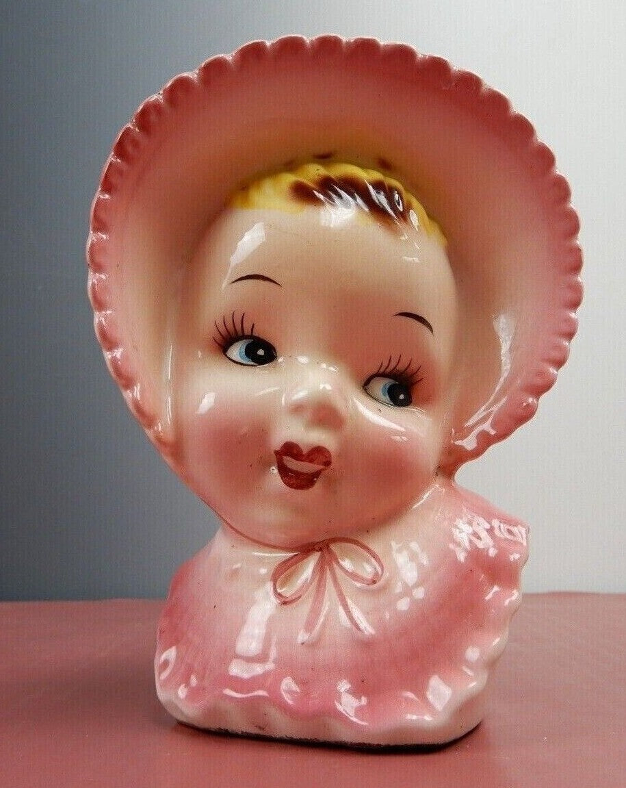Vintage Nippon Yoko Boeki Co. Ceramic "Baby Girl in Pink" Planter Vase