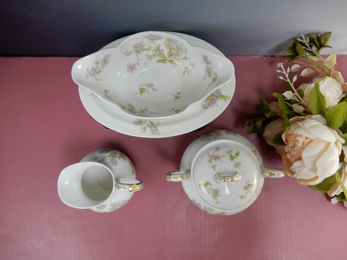 Vintage Haviland Limoges Schleiger 79,Gravy Boat,Sugar Bowl & Creamer