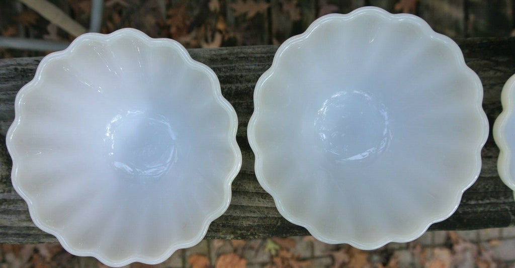 Set of 4 Fire King Lite Peach Opaque Milk White Ribbed Glass Bowls