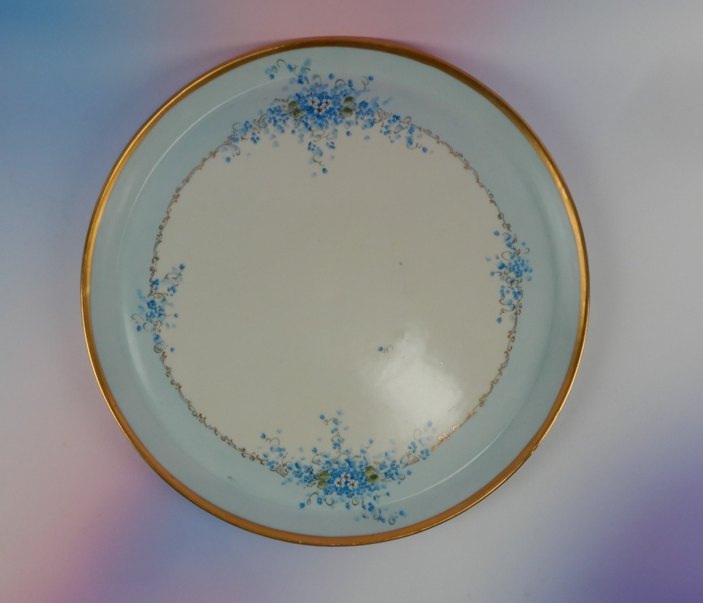 Vintage German Blue Forget Me Not  Hand Painted Round 12-1/4" Cake Platter