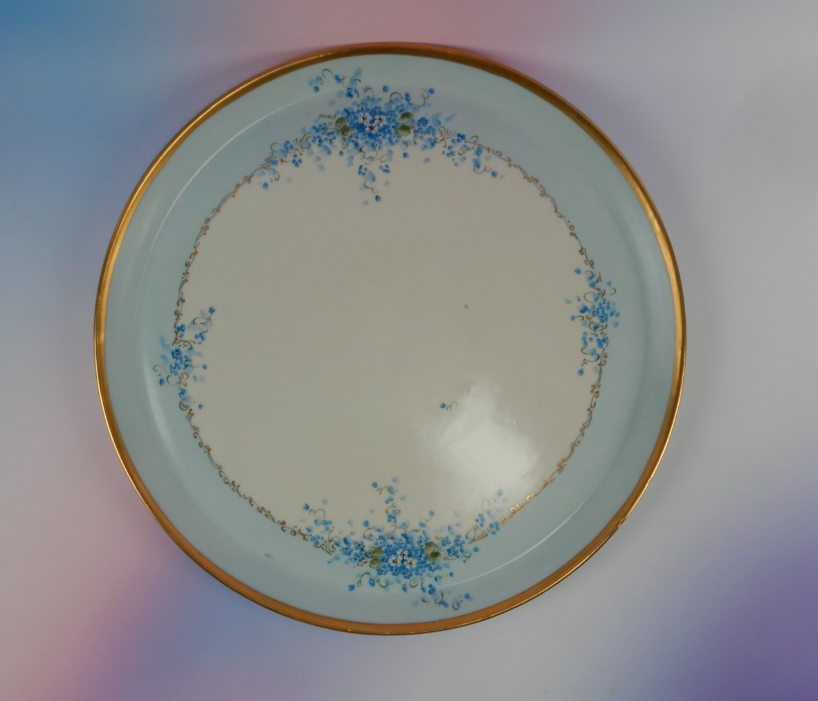 Vintage German Blue Forget Me Not  Hand Painted Round 12-1/4" Cake Platter