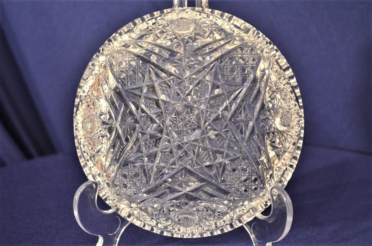 Vintage Cut Crystal Shallow Bowl w. Star Designs 6"