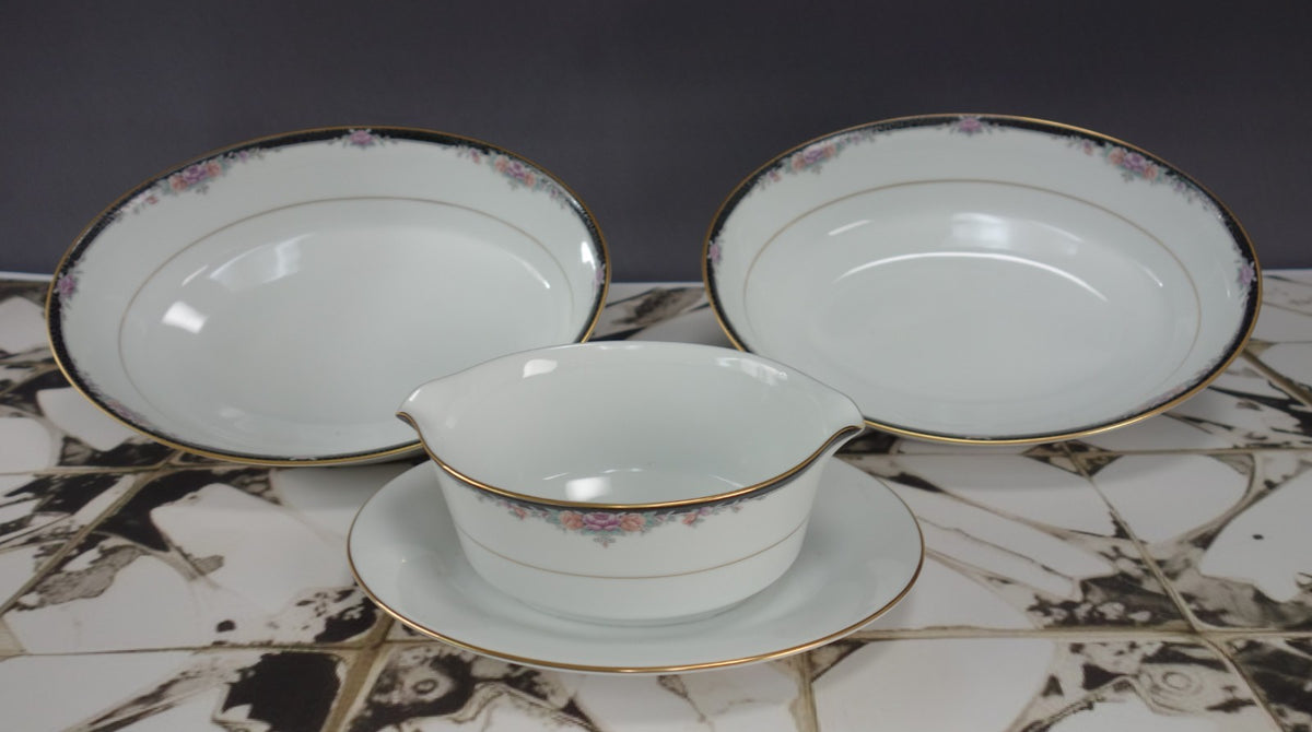 Legendary By Noritake Belle Empress 3980 Two Serving Oval Bowls,One Gravy Boat