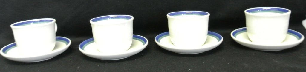 Pfaltzgraff USA Northwinds 4 Cups and Saucers. White & Blue Design. Kitchen