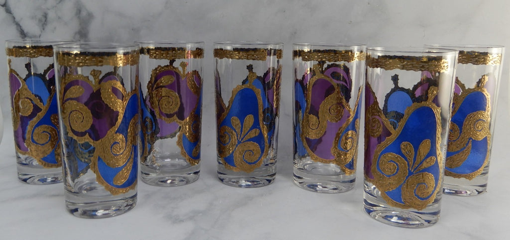 Seven Georges Briard Signed Mid-Century Apple and Pear Pageant Highball Glasses