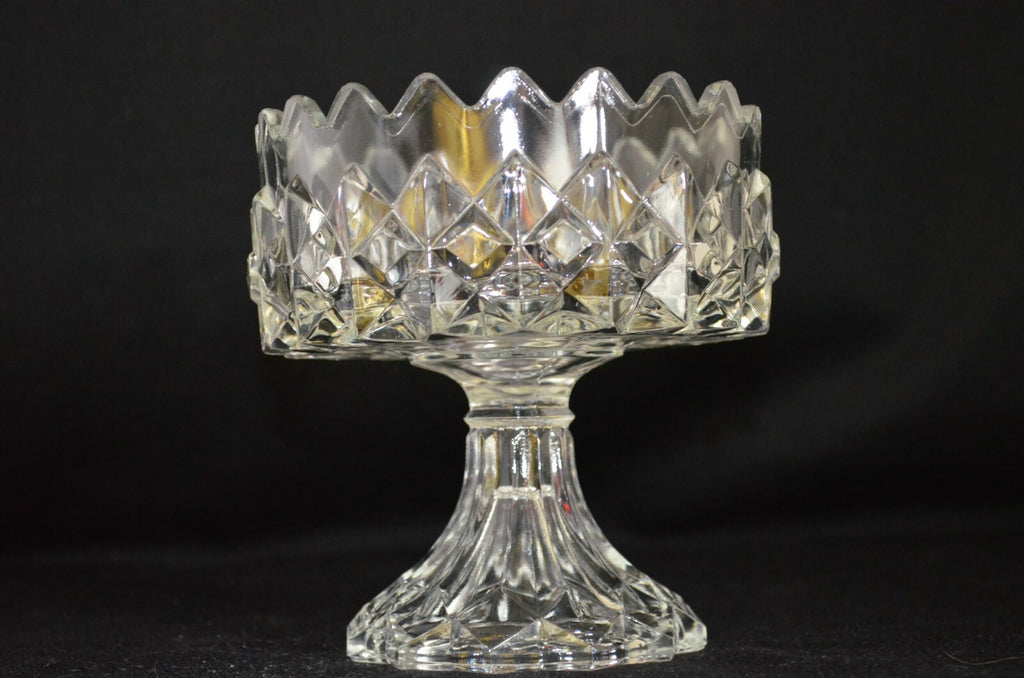 Gillinder Pressed Glass Lidded Pedestal Compote Diamond Design Sawtooth