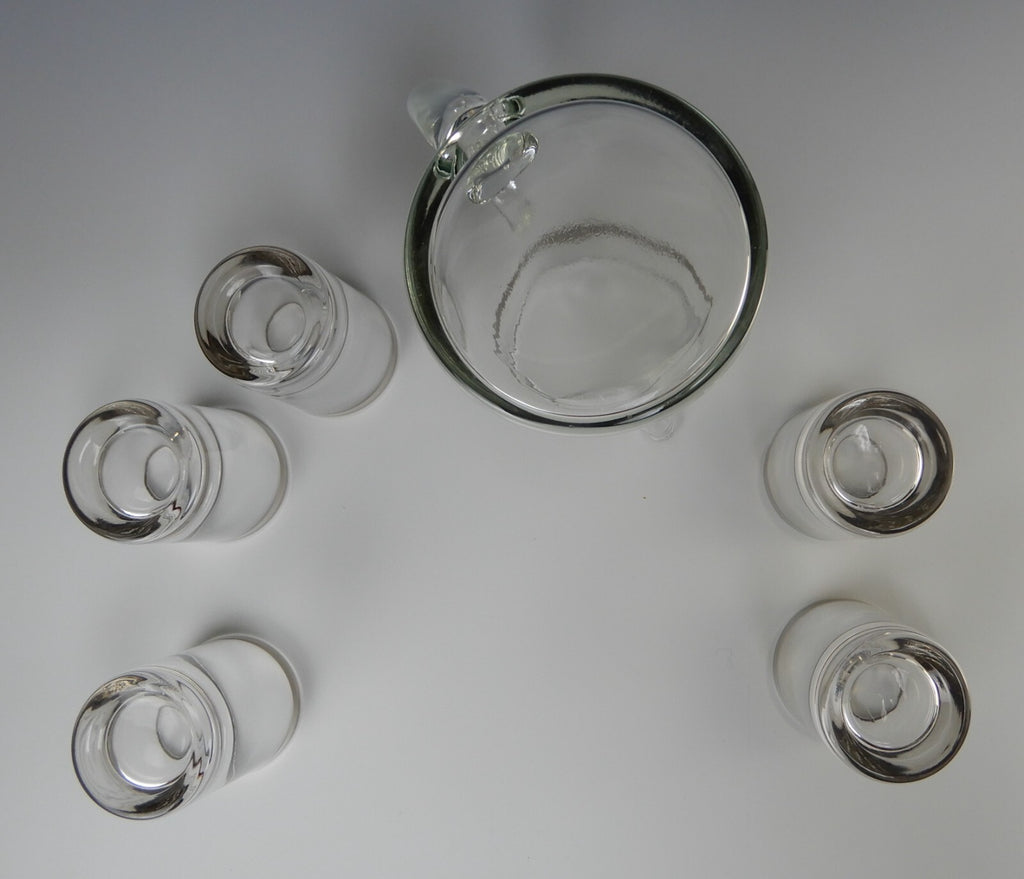 Vintage Dorothy Thorpe Silver Band Cocktail Pitcher With 5 Juice Glasses