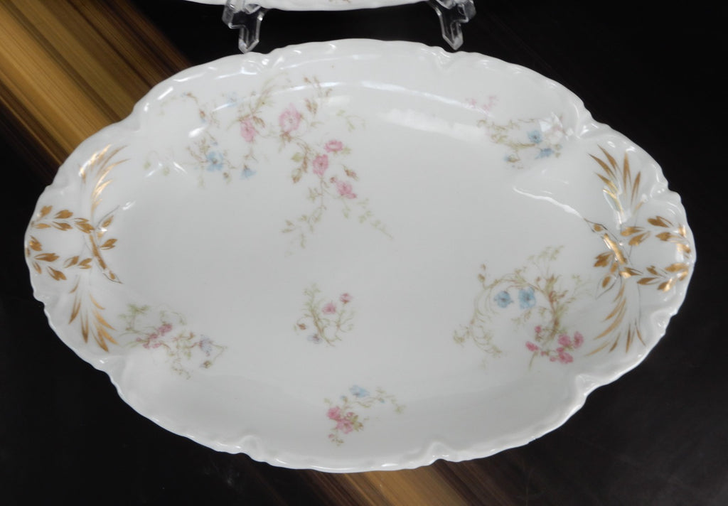 Set of 2 Haviland Limoges Pink and Blue Flowers 11-3/8" Serving Platters Chipped