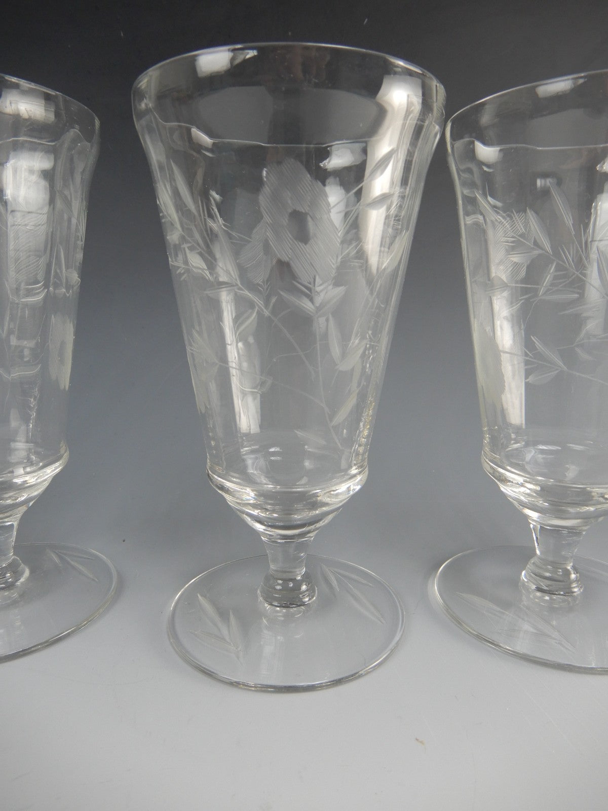 Set of 5 Optic Parfait /ice tea Floral Etch Glasses 5-3/8" High ~ Hold 14oz