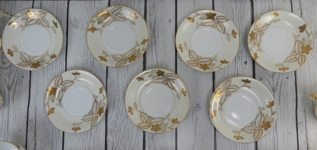 7 Gold Floral Anniversary Craftsman China Japan Cups & Sauces Set Pattern # 178
