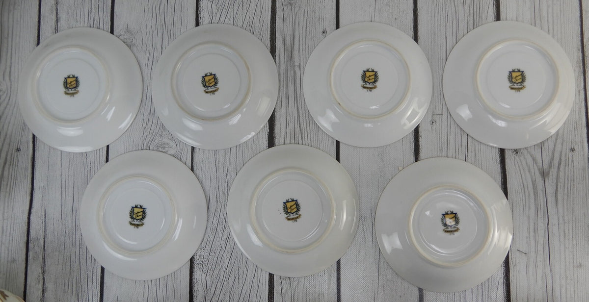 7 Gold Floral Anniversary Craftsman China Japan Cups & Sauces Set Pattern # 178