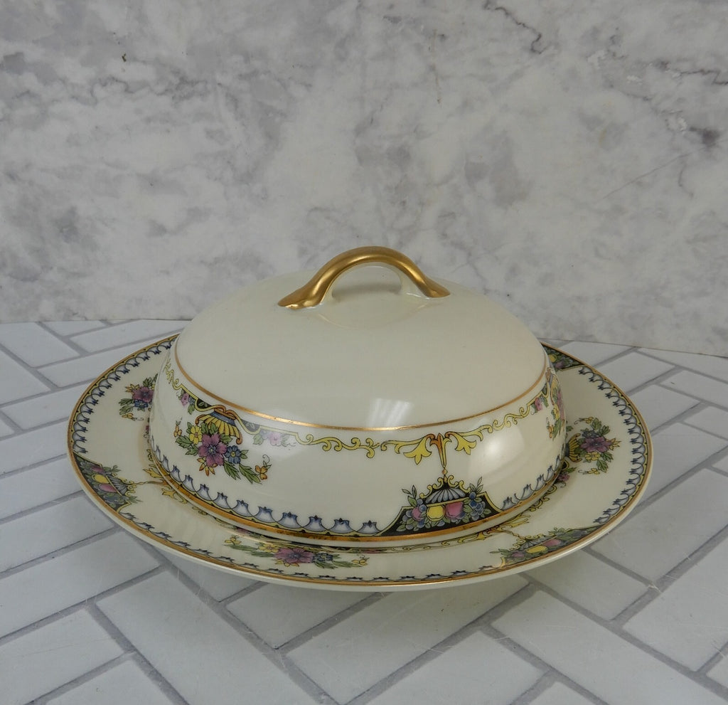 1920 Noritake China Ivory "Colonade" Round Covered Butter Dish