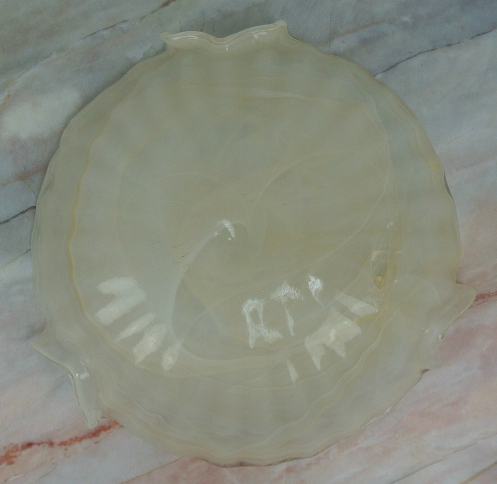 Pearl White Color Lavorazione Arte Murano Hand Blown Iridescent Center Bowl 16"