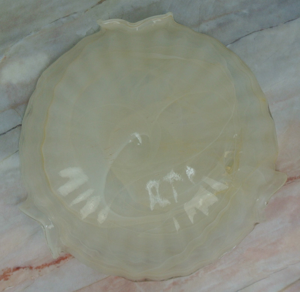 Pearl White Color Lavorazione Arte Murano Hand Blown Iridescent Center Bowl 16"