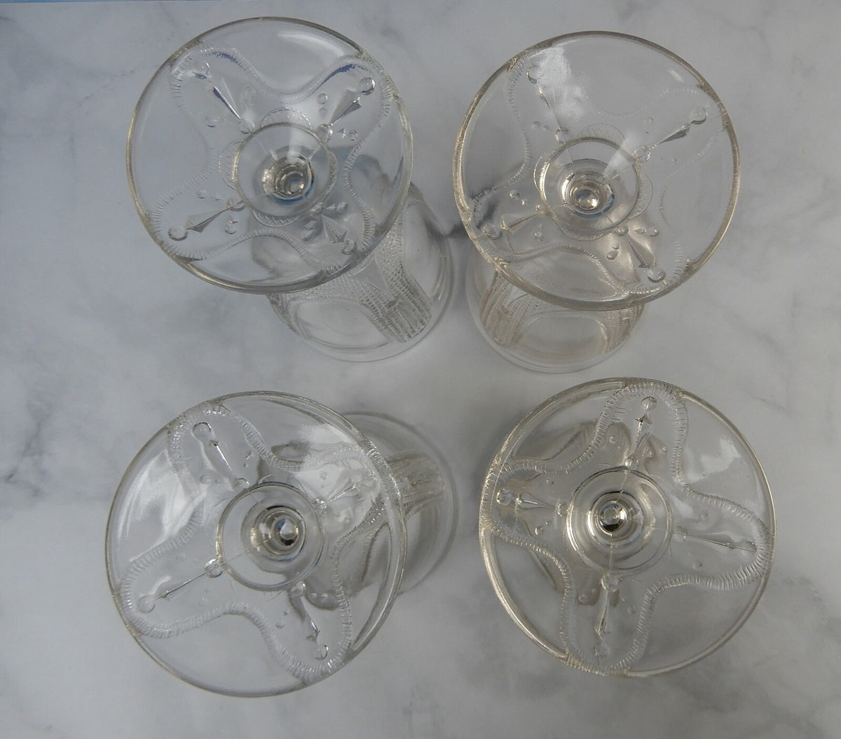 4 Curtain Tie Back Water Goblet Tumblers Early American Pattern Glass Adams & Co