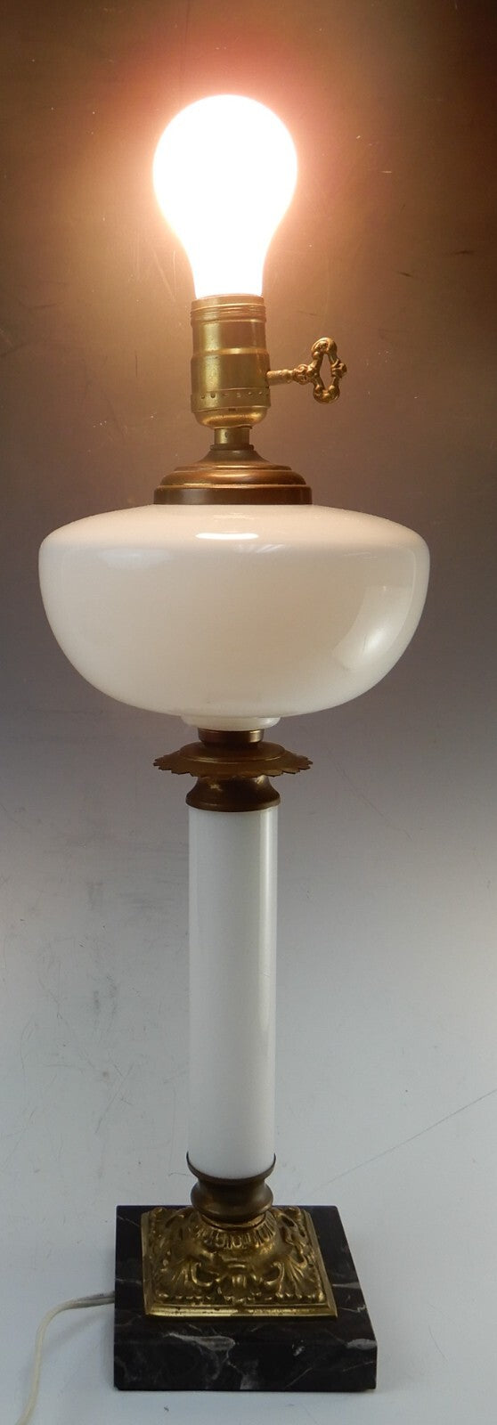 Vintage Milk Glass Black Marble Tall Table Lamp 19-1/4"