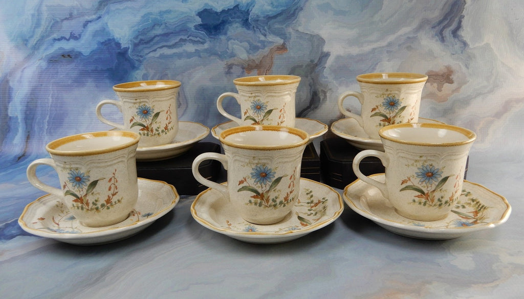 Vintage Mikasa Blue Daisies Cups and Saucers Set - Made in Japan