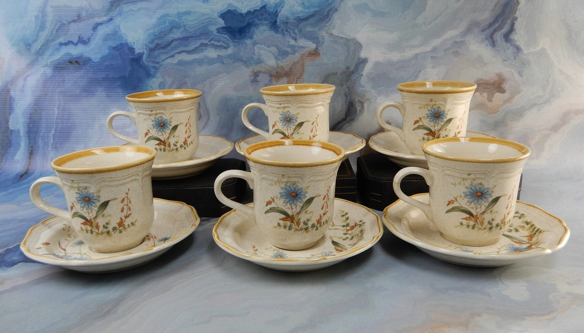 Vintage Mikasa Blue Daisies Cups and Saucers Set - Made in Japan