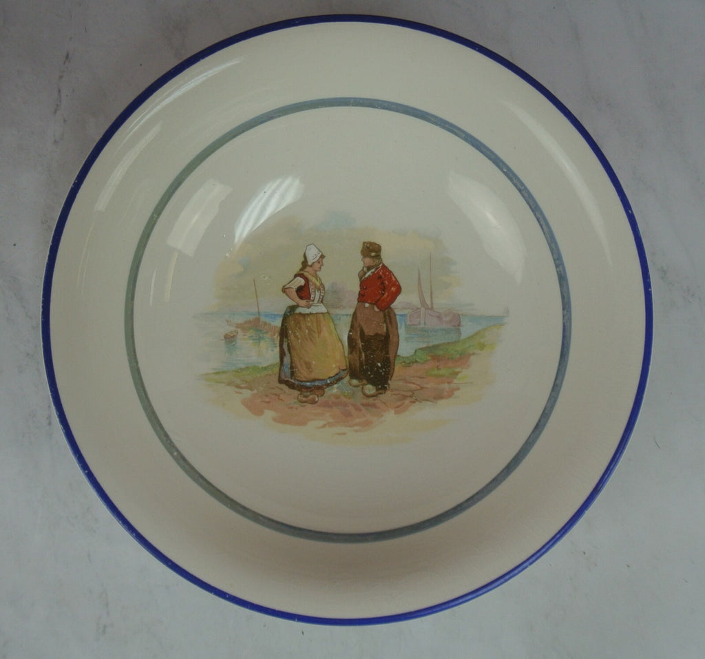 Vintage Dresden China Bowl with Holland Dutch Netherlands Couple 10-3/8" Across