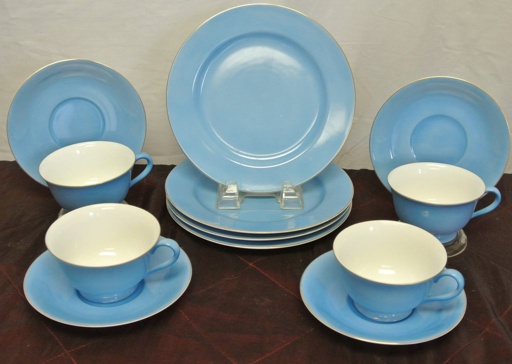 Set of 4 Noritake Blue Morimura China Cup and Saucer and Dessert Plate