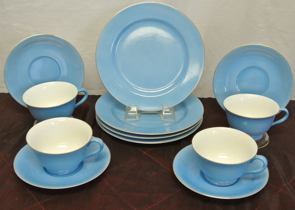Set of 4 Noritake Blue Morimura China Cup and Saucer and Dessert Plate